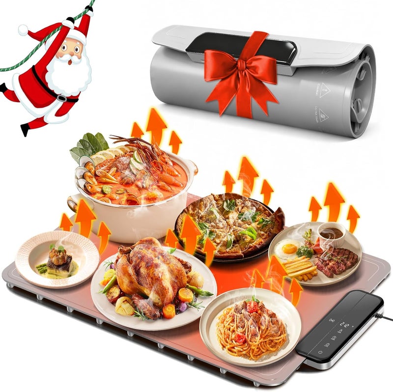 BROBIG Warming Mat for Food | Dishwasher Friendly,Full-Surface Food Warmer with 6-Mode Adjustable and Timer,Roll-Up & Portable Silicone Food Heating Pad with Child Lock,Electric Warming Tray for Buffet Party - Image 1